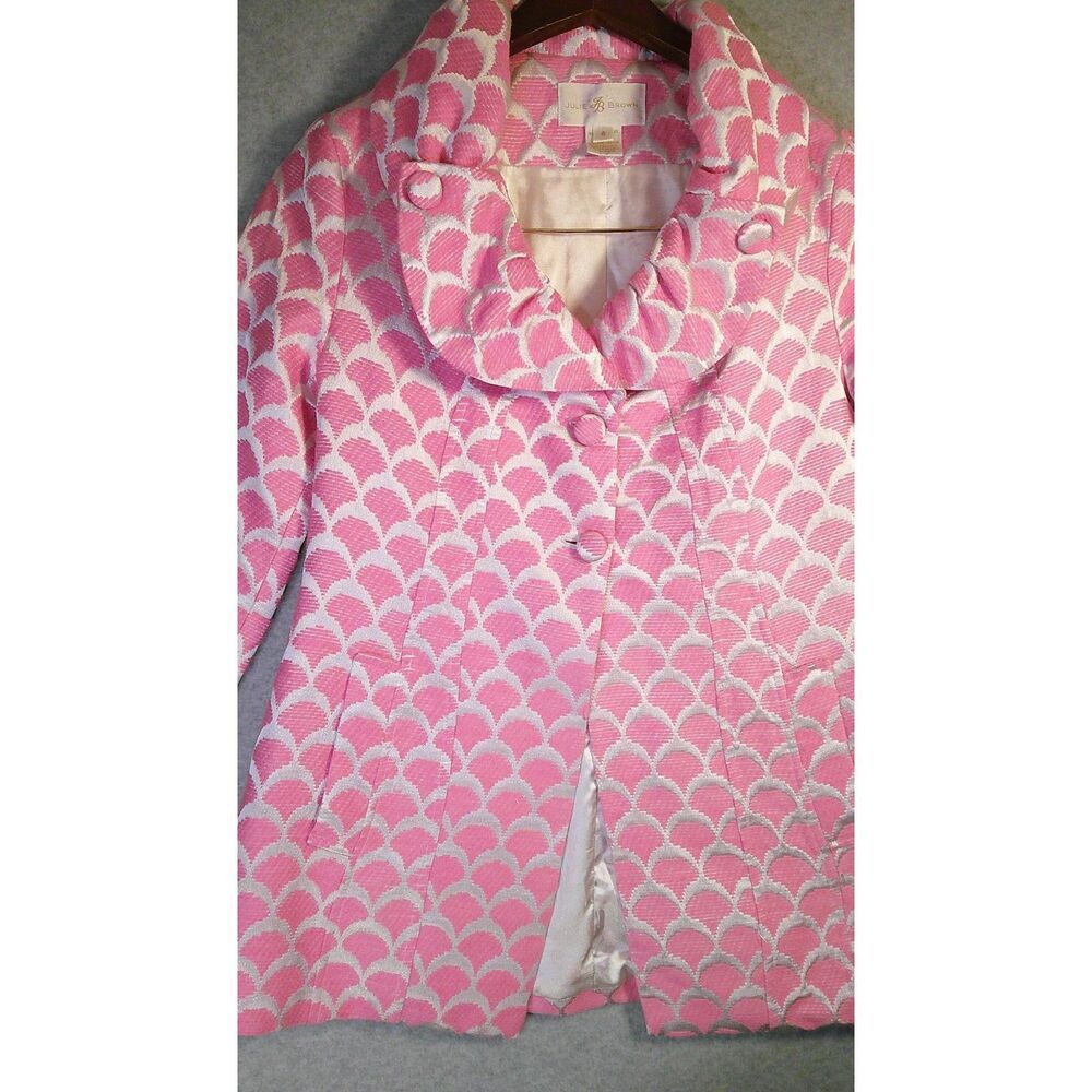 Julie Brown Jacket sz 4 pink silver retro seashell print barbie 60s glam 50s